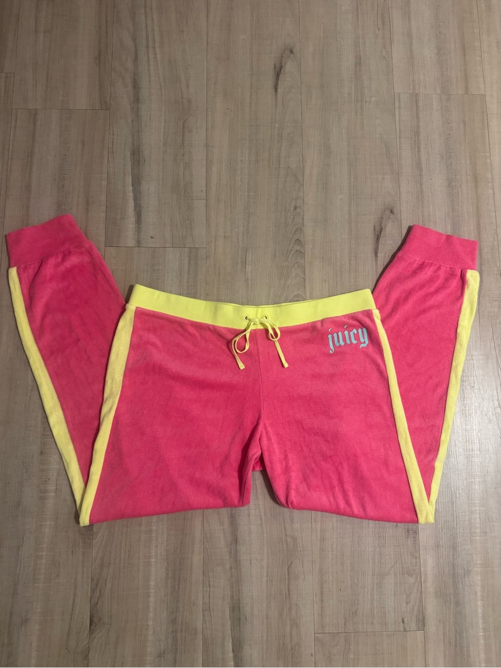 Juicy Couture Y2K Pink Yellow Velour Track Pants Joggers Size L